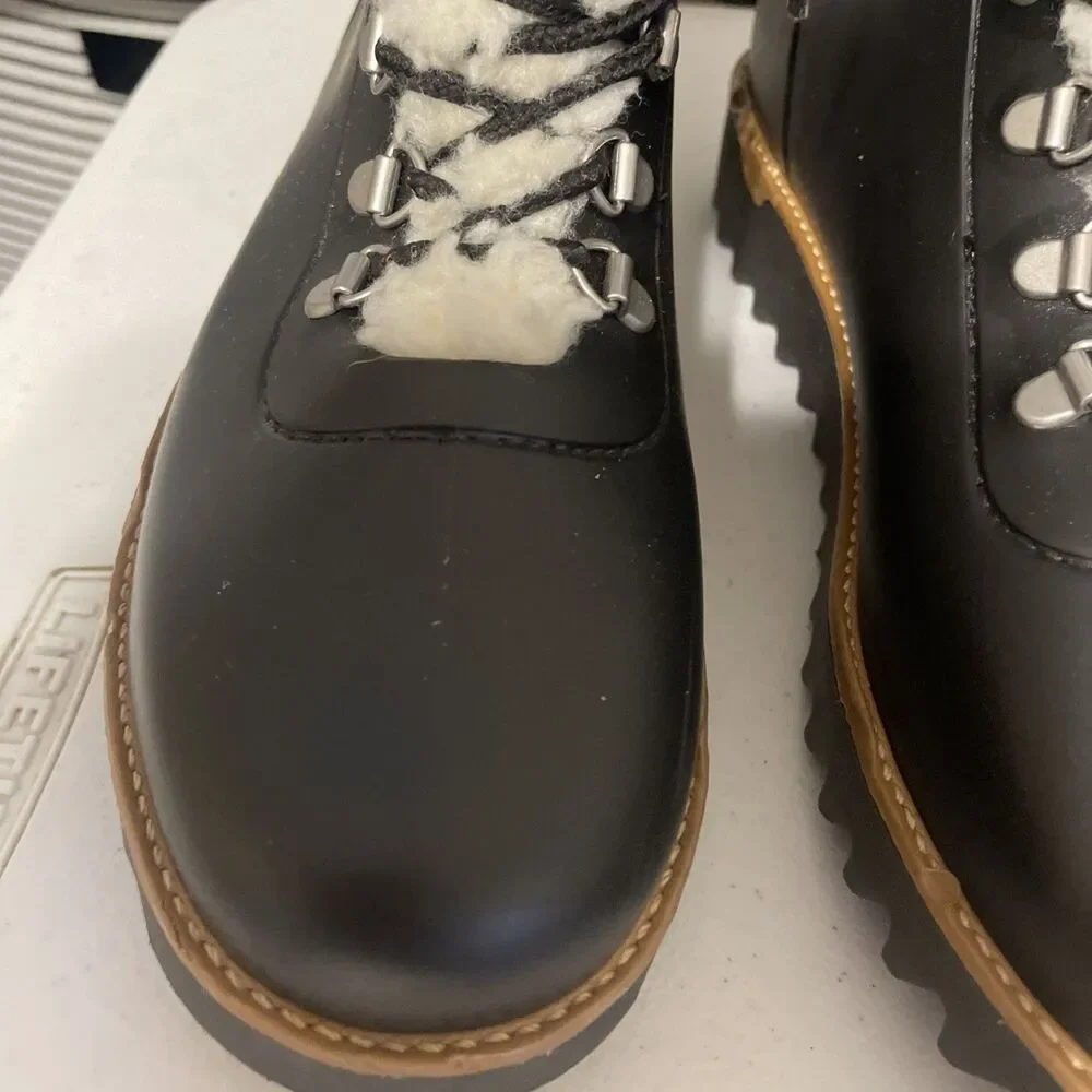Bernardo Wiley Faux Shearling Trim Boots Black Anthropologie Rain Size 9